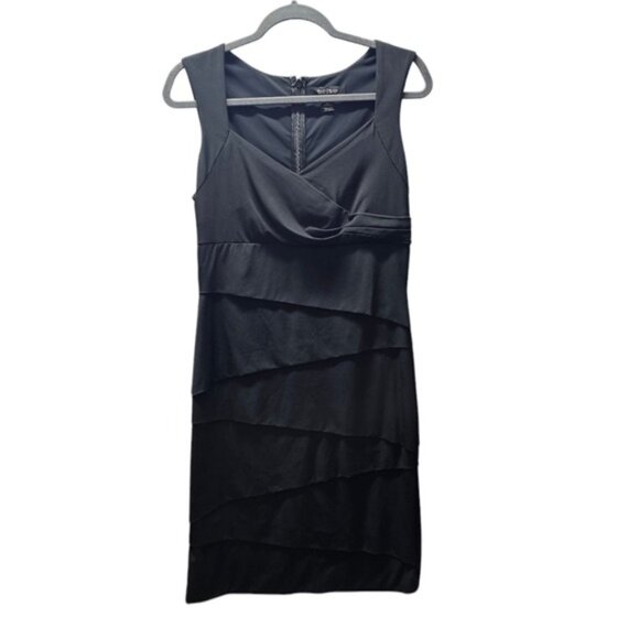 White House Black Market Size 12 Sheath Little Black Dress Layered Design Sleeve - Picture 2 of 10